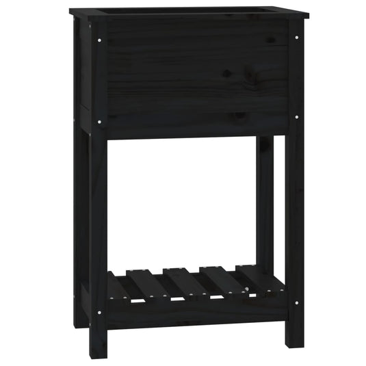 VidaXL Plantenbak met schap 54x34,5x81 cm massief grenenhout zwart