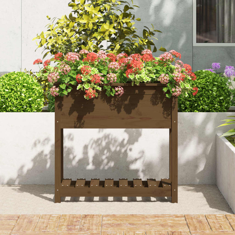 ギャラリービューアに画像をロードする, Vidaxl plantenbak met schap 82,5x34,5x81 cm grenenhout honingbruin
