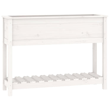 Vidaxl plantenbak met schap 111,5x34,5x81 cm massief grenenhout wit