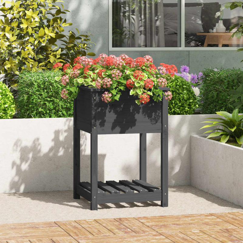 Load image into Gallery viewer, Vidaxl plantenbak met schap 54x54x81 cm massief grenenhout grijs
