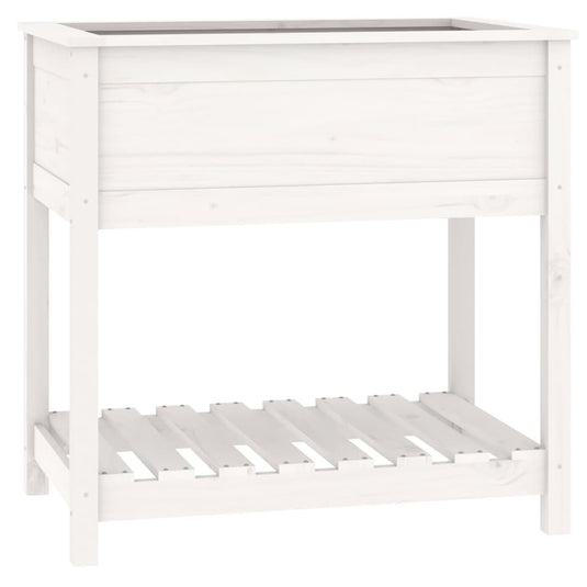 Vidaxl plantenbak met schap 82,5x54x81 cm massief grenenhout wit
