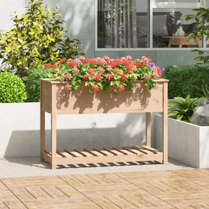 Vidaxl plantenbak met schap 111,5x54x81 cm massief grenenhout