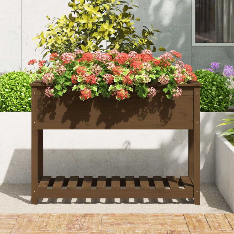 Load image into Gallery viewer, Vidaxl plantenbak met schap 111,5x54x81 cm grenenhout honingbruin
