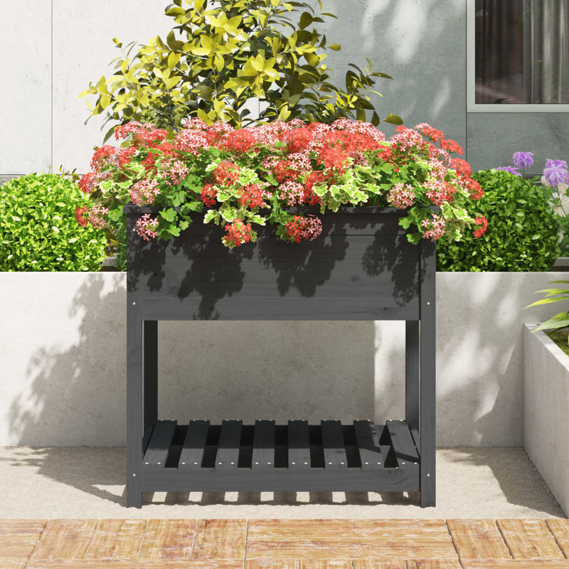Load image into Gallery viewer, Vidaxl plantenbak met schap 82,5x82,5x81 cm massief grenenhout grijs
