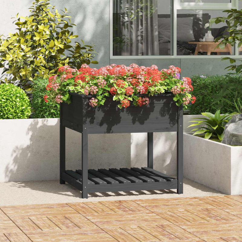 Load image into Gallery viewer, Vidaxl plantenbak met schap 82,5x82,5x81 cm massief grenenhout grijs
