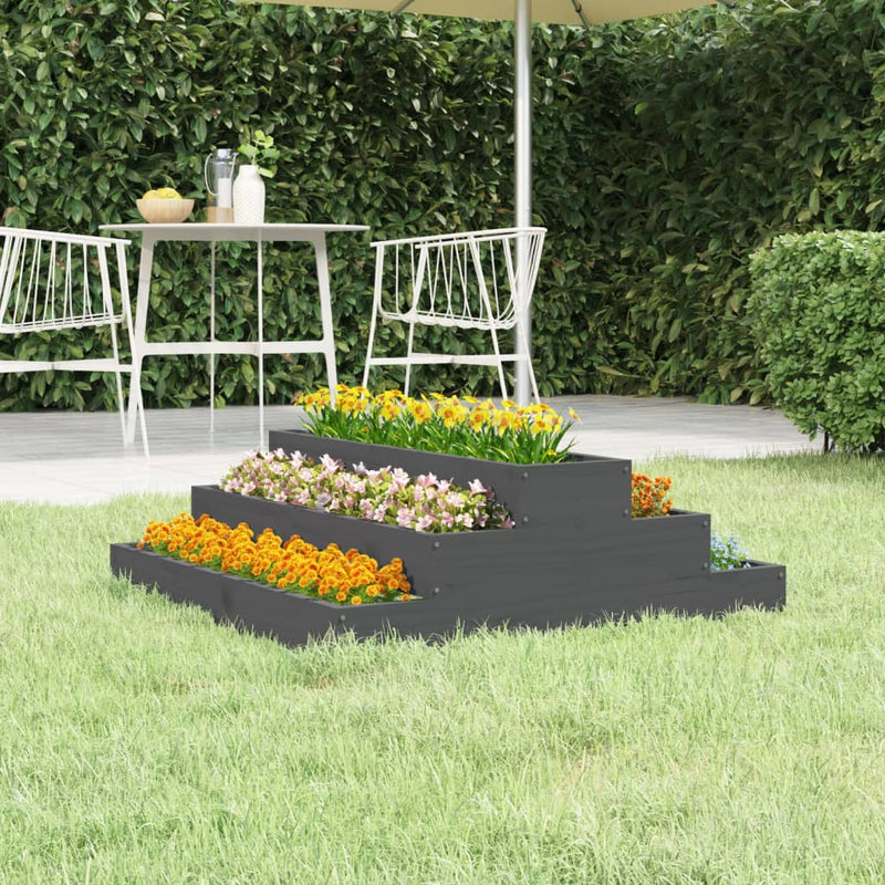 Afbeelding laden in galerijviewer, Vidaxl plantenbak 80x80x27 cm massief grenenhout grijs
