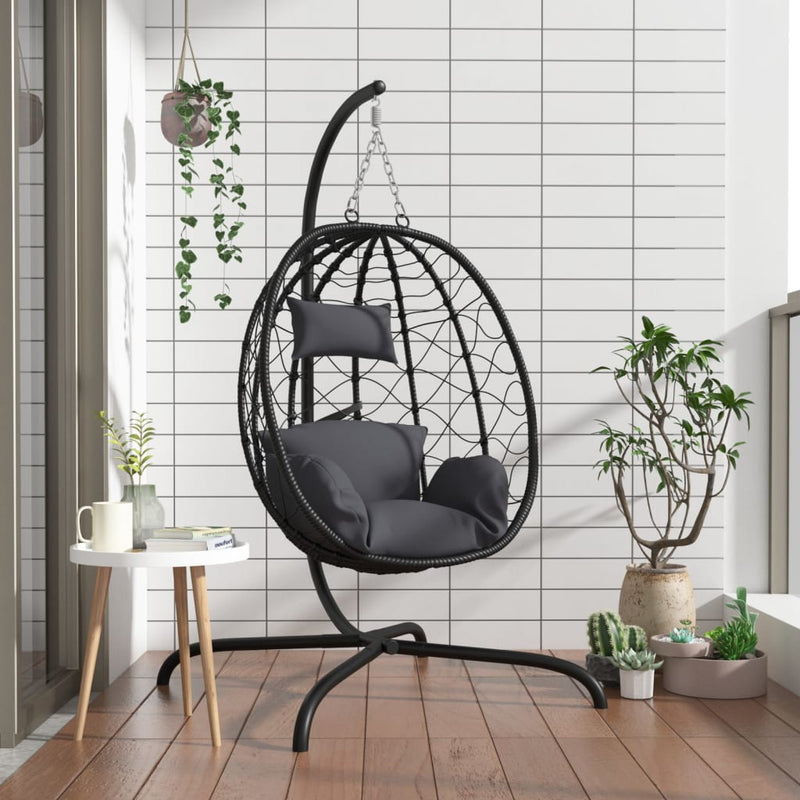 Load image into Gallery viewer, Vidaxl hangende ei-stoel met kussen antraciet poly rattan staal
