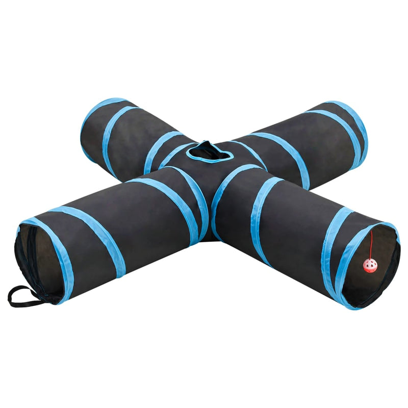 Afbeelding laden in galerijviewer, Vidaxl kattentunnel 4-voudig 132 cm polyester zwart en blauw
