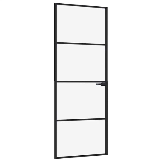 Vidaxl binnendeur 76x201,5 cm gehard glas en aluminium smal zwart
