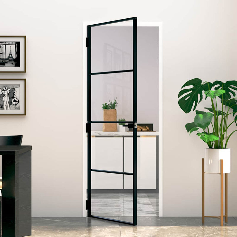 Load image into Gallery viewer, Vidaxl binnendeur 76x201,5 cm gehard glas en aluminium smal zwart
