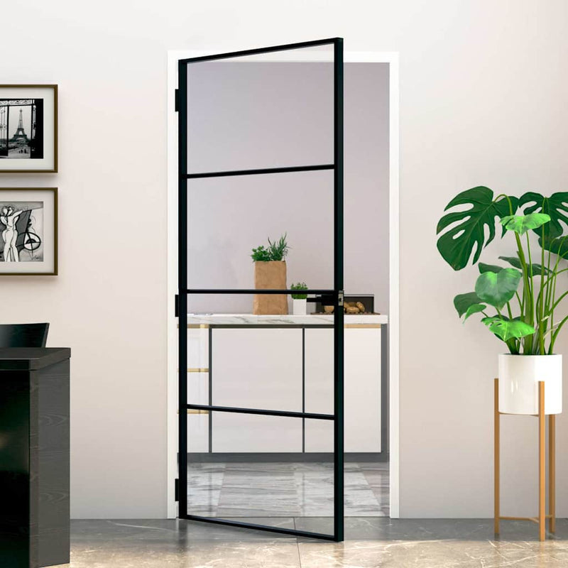 Load image into Gallery viewer, Vidaxl binnendeur 93x201,5 cm gehard glas en aluminium smal zwart
