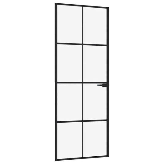 Vidaxl binnendeur 76x201,5 cm gehard glas en aluminium smal zwart