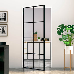 Vidaxl binnendeur 93x201,5 cm gehard glas en aluminium smal zwart