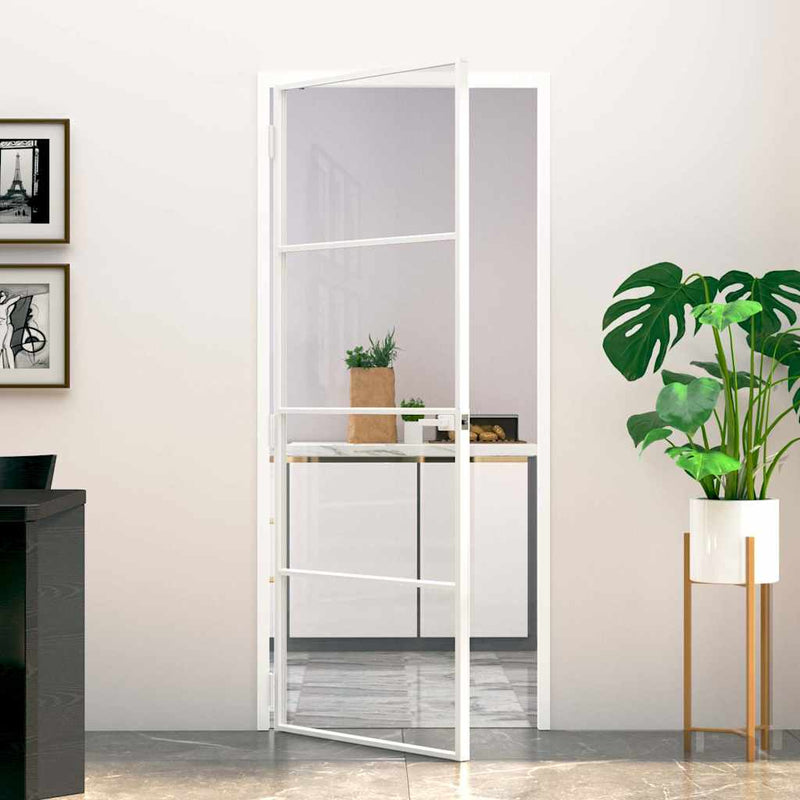 Load image into Gallery viewer, Vidaxl binnendeur 83x201,5 cm gehard glas en aluminium smal wit
