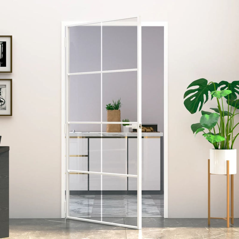 Load image into Gallery viewer, VidaXL Binnendeur 102x201,5 cm gehard glas en aluminium smal wit
