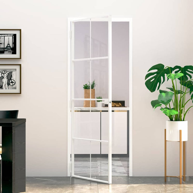 Load image into Gallery viewer, Vidaxl binnendeur 76x201,5 cm gehard glas en aluminium smal wit
