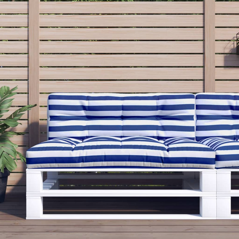 Load image into Gallery viewer, Vidaxl palletkussen 120x40x12 cm stof gestreept blauw en wit
