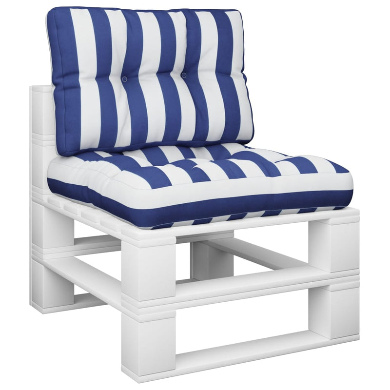 Afbeelding laden in galerijviewer, Vidaxl palletkussens 2 st stof gestreept wit en blauw
