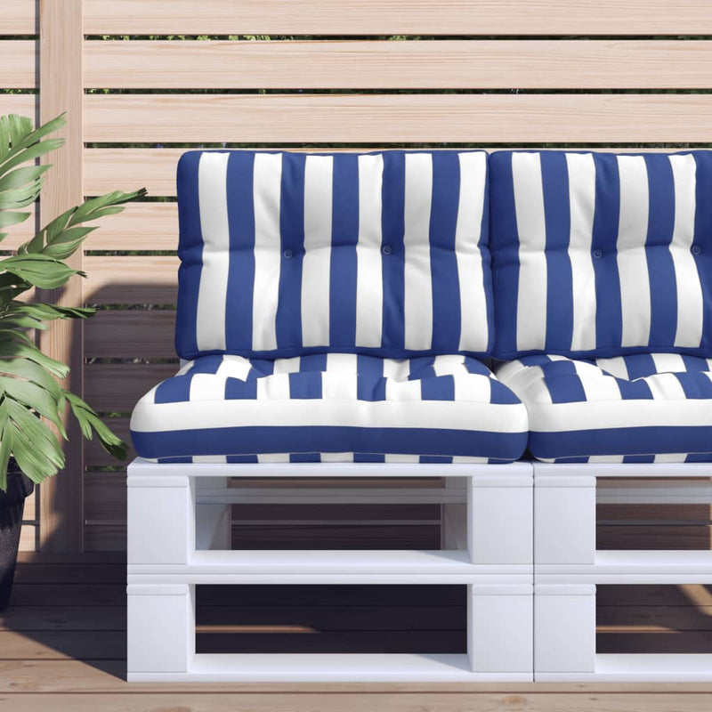 Afbeelding laden in galerijviewer, Vidaxl palletkussens 2 st stof gestreept wit en blauw
