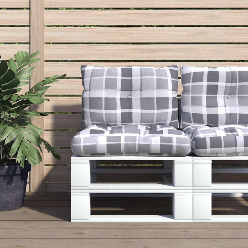 Load image into Gallery viewer, Vidaxl palletkussens 2 st ruitpatroon stof grijs
