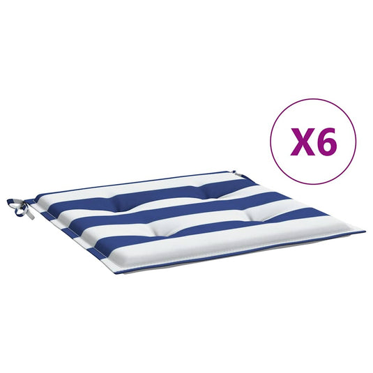 Vidaxl tuinstoelkussens 6 st gestreept 40x40x4 cm stof wit en blauw