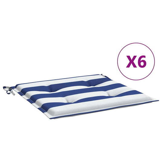Vidaxl tuinstoelkussens 6 st gestreept 50x50x4 cm stof wit en blauw