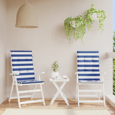 Vidaxl stoelkussens 2 st hoge rug gestreepte stof wit en blauw