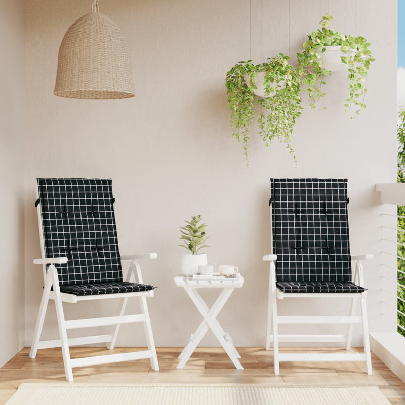 Load image into Gallery viewer, Vidaxl stoelkussens 2 st hoge rug ruitpatroon stof zwart
