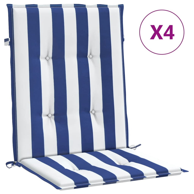 Load image into Gallery viewer, Vidaxl stoelkussens 4 st lage rug gestreept stof wit en blauw
