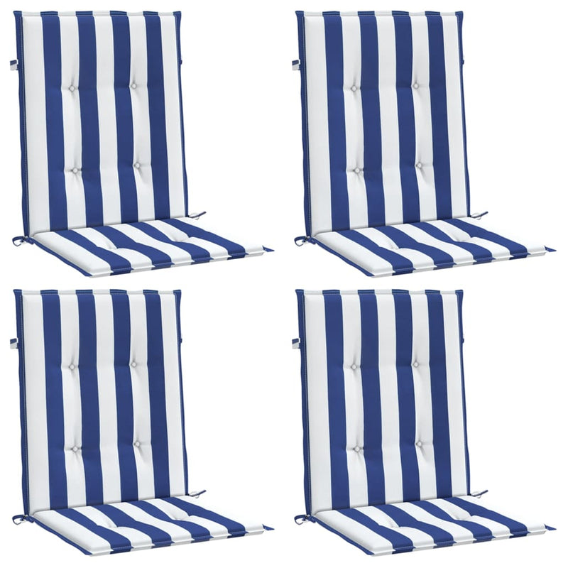 Load image into Gallery viewer, Vidaxl stoelkussens 4 st lage rug gestreept stof wit en blauw
