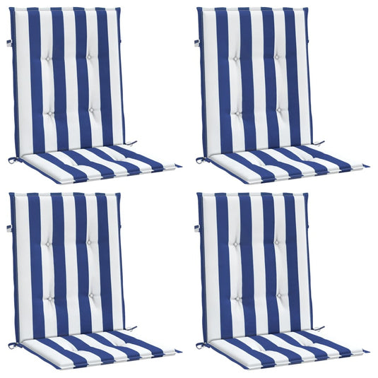 Vidaxl stoelkussens 4 st lage rug gestreept stof wit en blauw