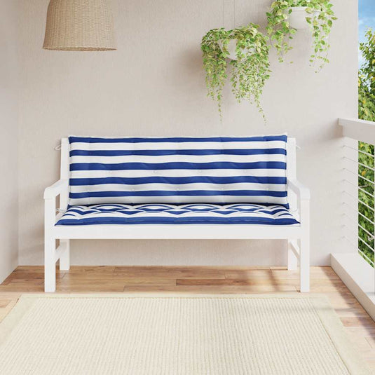Vidaxl tuinbankkussens 2 st gestreept 150x50x7 cm stof wit en blauw