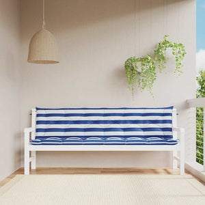Vidaxl tuinbankkussens 2 st gestreept 200x50x7 cm stof wit en blauw