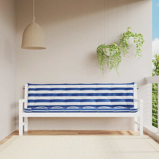 Vidaxl tuinbankkussens 2 st gestreept 200x50x7 cm stof wit en blauw