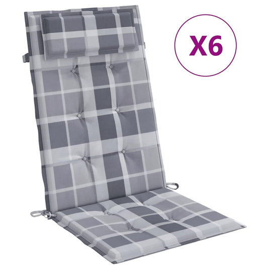 Vidaxl stoelkussens 6 st hoge rug ruitpatroon oxford stof grijs