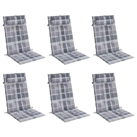 Vidaxl stoelkussens 6 st hoge rug ruitpatroon oxford stof grijs
