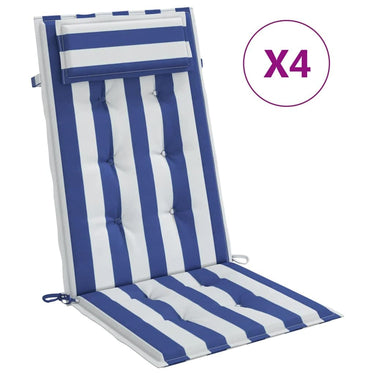Vidaxl stoelkussens 4 st hoge rug gestreept oxford stof wit en blauw
