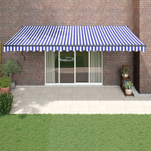 Vidaxl luifel uittrekbaar 5x3 m stof en aluminium blauw en wit