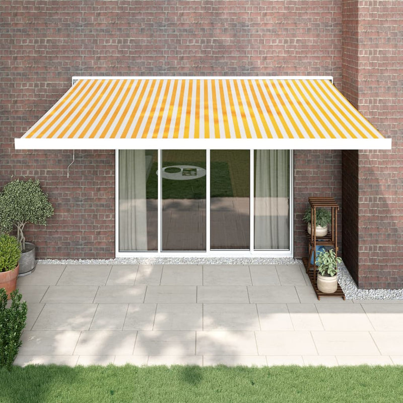Load image into Gallery viewer, VidaXL Luifel uittrekbaar 4,5x3 m stof en aluminium geel en wit
