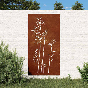 Vidaxl wanddecoratie tuin bamboe-ontwerp 105x55 cm cortenstaal