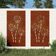 Vidaxl wanddecoratie tuin 2 st bloemenontwerp 105x55 cm cortenstaal