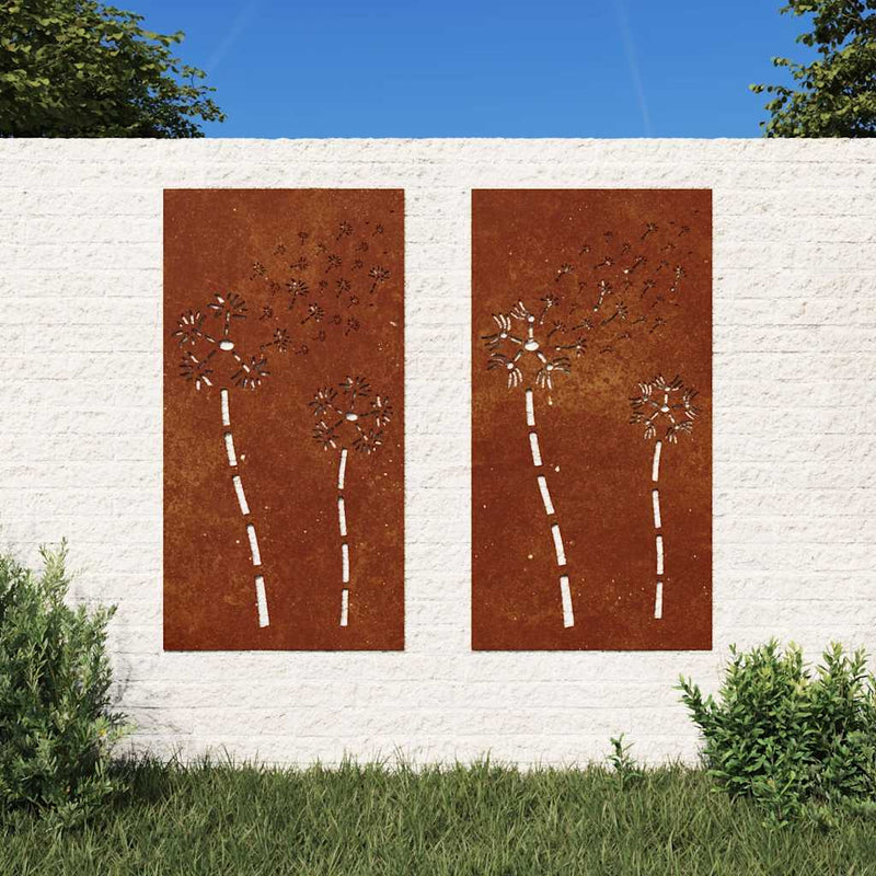 Load image into Gallery viewer, VidaXL Wanddecoratie tuin 2 st bloemenontwerp 105x55 cm cortenstaal
