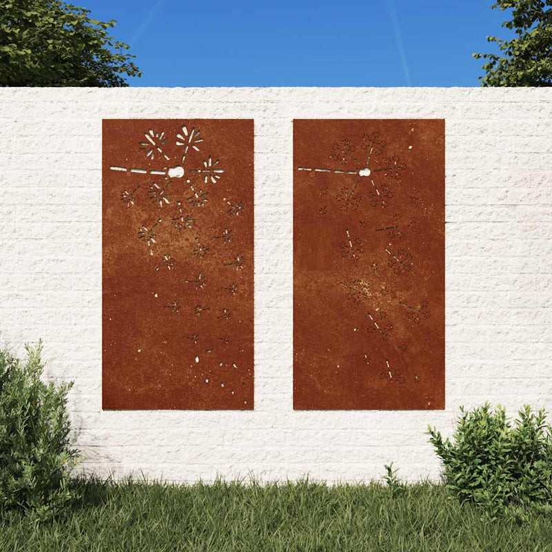 Load image into Gallery viewer, Vidaxl wanddecoratie tuin 2 st bloemenontwerp 105x55 cm cortenstaal
