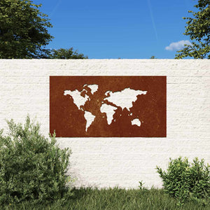 Vidaxl wanddecoratie tuin wereldkaartontwerp 105x55 cm cortenstaal