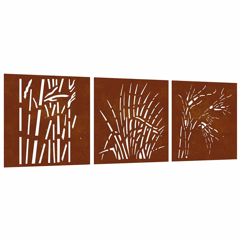 Load image into Gallery viewer, Vidaxl wanddecoratie tuin 3 st grasontwerp 55x55 cm cortenstaal
