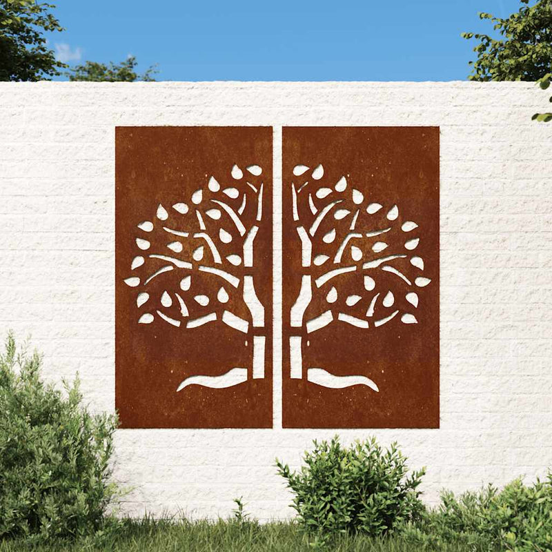 Load image into Gallery viewer, Vidaxl wanddecoratie tuin 2 st boomontwerp 105x55 cm cortenstaal
