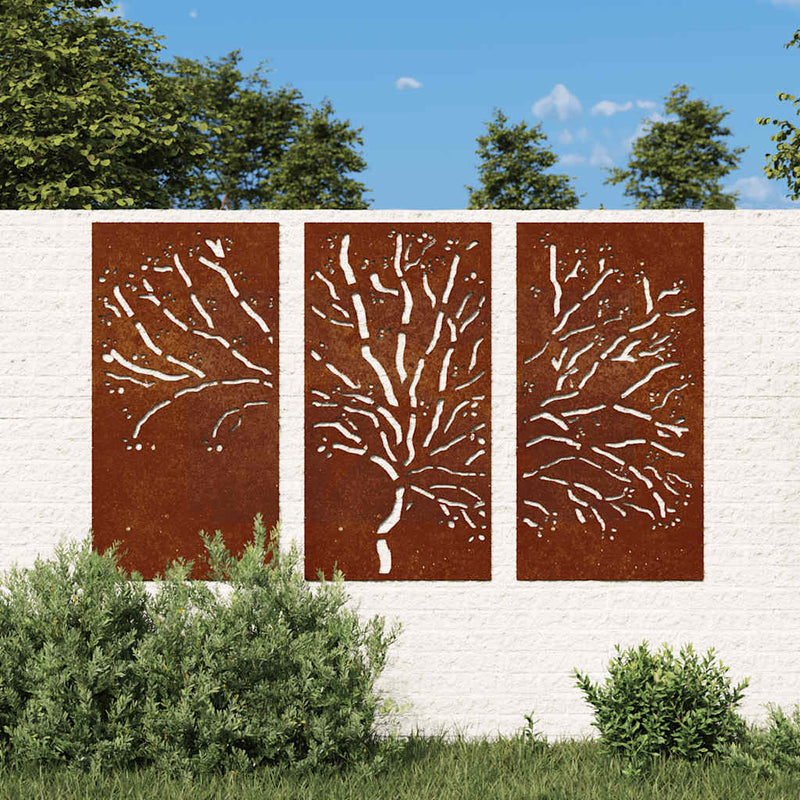 Laden Sie das Bild in Galerie -Viewer, Vidaxl 3-delige tuindecoratieset boomontwerp 105x55 cm cortenstaal
