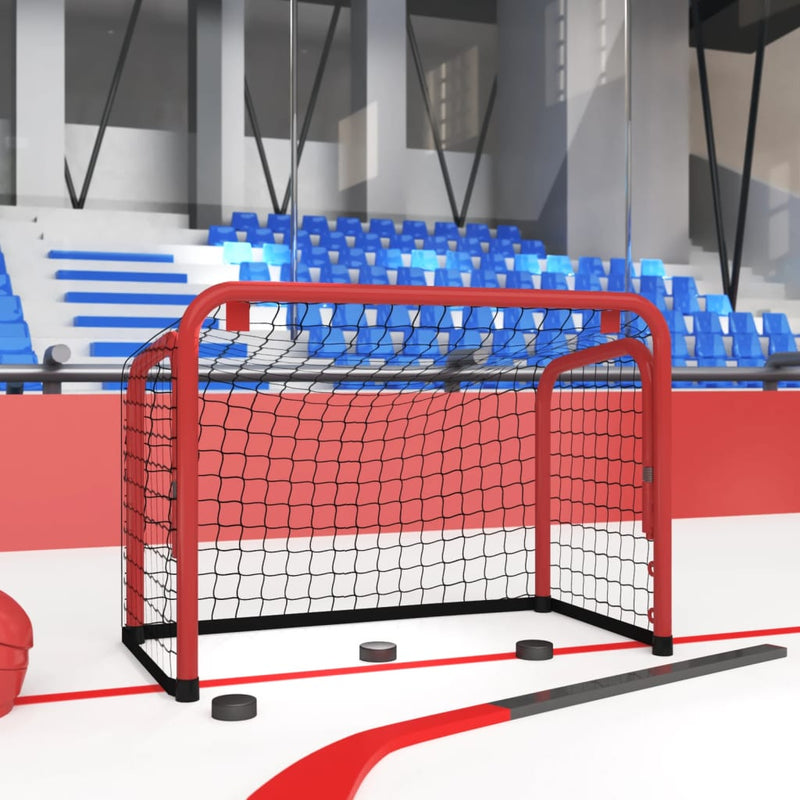Load image into Gallery viewer, VidaXL Hockeydoel met net 68x32x47 cm staal en polyester rood en zwart
