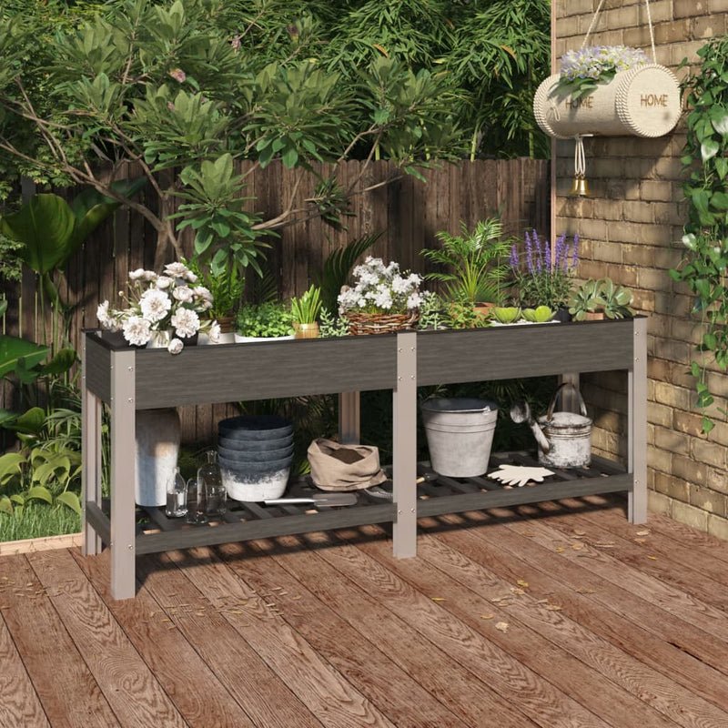 Load image into Gallery viewer, Vidaxl plantenbak verhoogd met schap 200x50x75 cm hkc grijs
