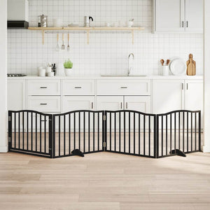 Vidaxl hondenhek met deur opvouwbaar 4 panelen zwart 320 cm populierenhout